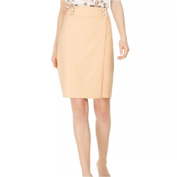 new CALVIN KLEIN Skirt, 2,  Peach, Faux Wrap, Big Button Accent, Back Zipper - Picture 10 of 12